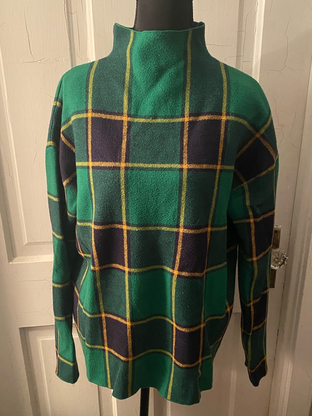 Rachel Zoe Green and Plaid Mock Neck Sweater